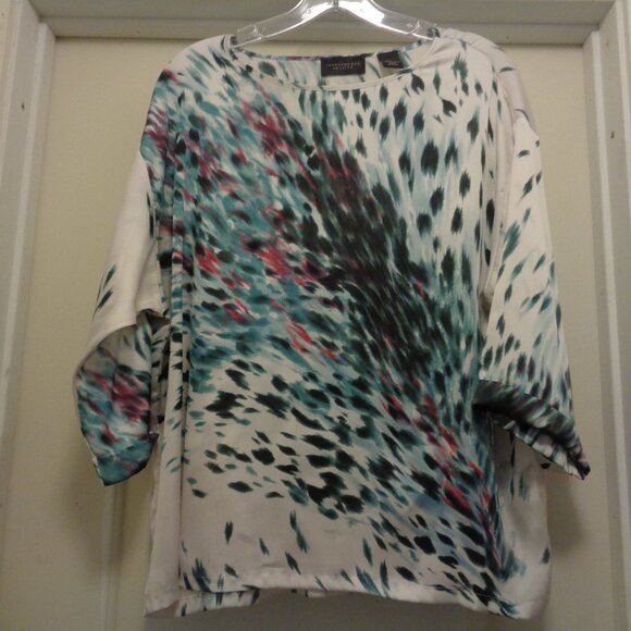 SCANDI GIRL STYLED PEACOCK MODERNIST BLOUSE BY INVESTMENTS PETITES PL - Picture 1 of 7